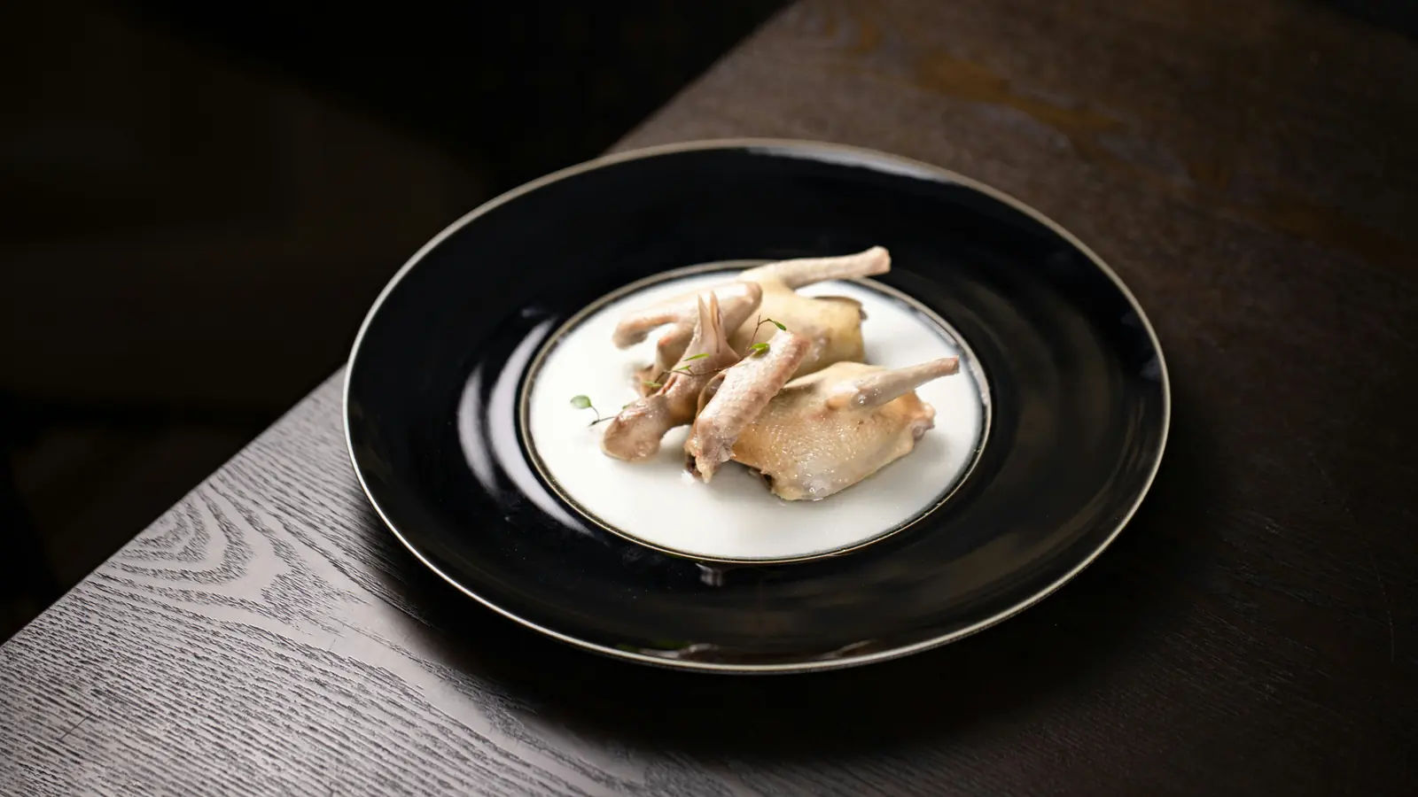 The Last Light. Valrhona 70% fondant, salted caramel, candied fennel frond, gold leaf