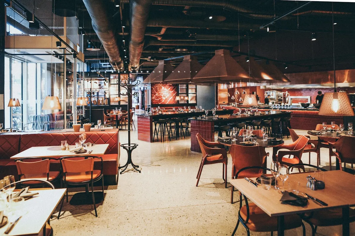 The main dining room at dusk, before service