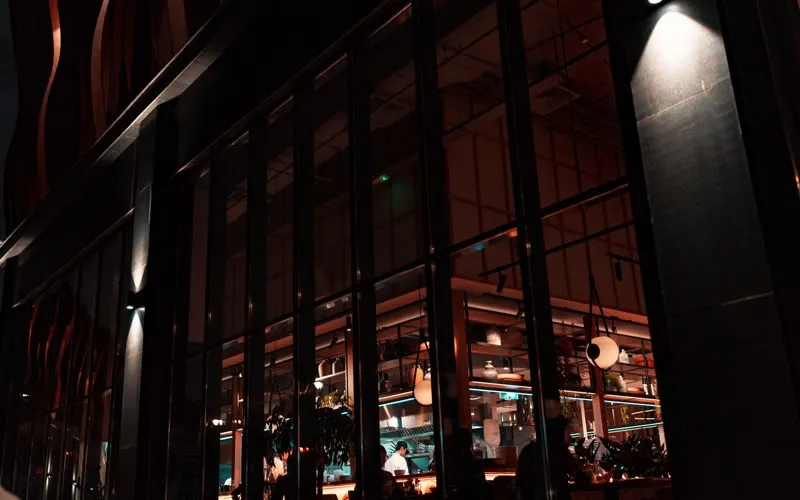 Exterior of Bella Vista at night